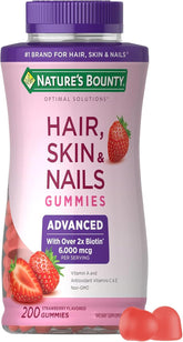 Nature's Bounty Optimal Solutions Advanced Hair, Skin, Nails, 2X Biotin, 200 Strawberry Gummies