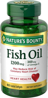 Nature's Bounty Fish Oil Omega 3 Supplements - Supports Heart Health, 1200 Mg Fish Oil, Omega-3, 60 Coated Softgels
