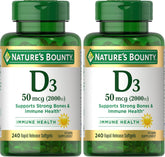 Nature's Bounty Vitamin D3 2000 IU, Immune and Bone Support, Vitamin Supplement, 1 Per Day, 240 Rapid Release Softgels (Pack of 2)
