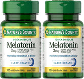 Nature's Bounty Melatonin, Promotes Relaxation & Sleep, 100% Drug Free Sleep Aid, 3 mg, 120 Quick Dissolve Tablets (Pack of 2)