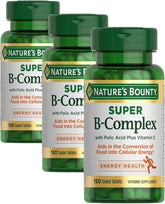 Nature's Bounty Super B Complex Vitamins with Vitamin C & Folic Acid,Vitamins for Immune & Cellular Energy Support,150 Tablets,(Pack of 3)