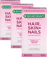 Nature's Bounty Optimal Solutions Hair, Skin & Nails Formula, with 3,000 mcg Biotin, 60 Count (Pack of 3)