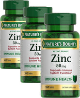 Nature’s Bounty Zinc 50mg Immune System, Skin, & Antioxidant Health Support Contributes to DNA Formation Vegetarian, Non-GMO, Gluten Free | 100 Caplets, 1 Serving Per Day for Daily Health (Pack of 3)
