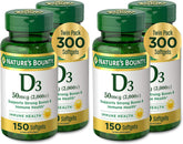 Nature's Bounty Vitamin D3, Supports Immune System and Bone Health, 50mcg, 150 Softgels (Pack of 4)