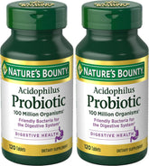 Nature's Bounty Lactobacillus Acidophilus Probiotic Supplement - Daily Probiotic for Women/Men Digestive Health,100 Million Organisms,Vegetarian,1 Serving per Day,120 Tablets,(Pack of 2)