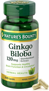 Nature's Bounty Ginkgo Biloba Capsules 120mg, Memory Support Supplement, Supports Brain Function and Mental Alertness, 100 Capsules