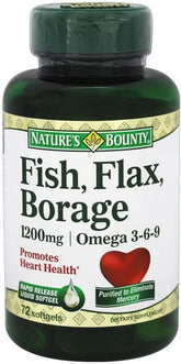 Nature's Bounty Fish, Organic Flaxseed and Borage Oils, Omega 3-6-9 and Fatty Acids, Supports Heart, Cellular and Metabolic Function, 1200 mg, 72 Softgels