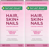 Nature's Bounty Optimal Solutions Hair, Skin & Nails Formula, with 3,000 mcg Biotin, 20 Total Servings, 60 Coated Caplets (Pack of 2)