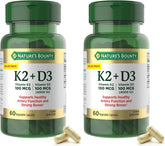Nature's Bounty Supplement, 4000 IU Vitamin D3 Plus 100 mcg of Vitamin K Supplements for Adults for Heart & Bone Health Support, 60 Day Supply, 60 Vegetarian Capsules (Pack of 2)