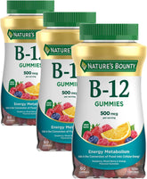 Nature's Bounty Vitamin B12 Gummies, Dietary Supplement, Supports Energy Metabolism and Nervous System Health, Mixed Berry Flavor, 500mcg, 160 Count (Pack of 3)