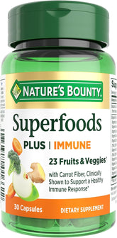 Nature’s Bounty Superfoods Plus Immune for Immune Support plus Fruits and Vegetables Supplement, Superfood, 30 Capsules