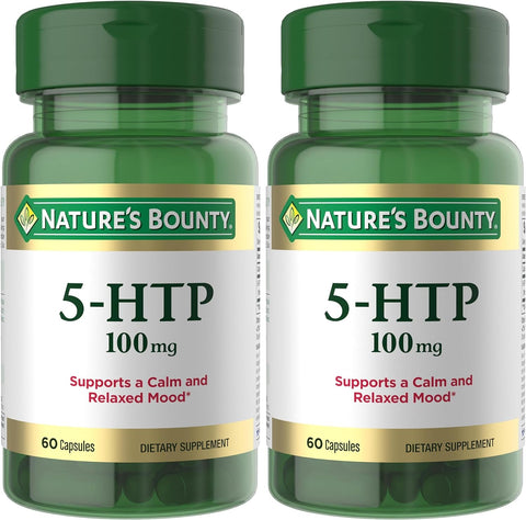 Nature's Bounty 5-HTP Pills and Dietary Supplement, Supports a Calm and Relaxed Mood, 100mg, 60 Capsules (Pack of 2)