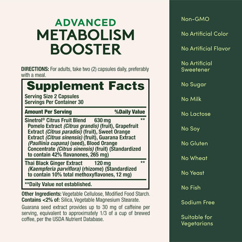 Nature's Bounty Advanced Metabolism Booster, Helps Support Healthy Metabolism & Fat Loss, 60 Capsules