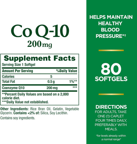 Nature's Bounty CoQ10, Supports Heart Health, Dietary Supplement, 200mg, 80 Rapid Release Softgels (Pack of 3)