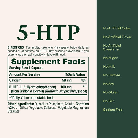 Nature's Bounty 5-HTP Pills and Dietary Supplement, Supports a Calm and Relaxed Mood, 100mg, 60 Capsules