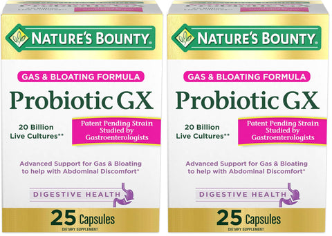 Nature's Bounty Probiotic, for Occasional Gas and Bloating Dietary Formula, Dietary Supplement, Helps with Abdominal Discomfort, Promotes Digestive Health, 25 Capsules (Pack of 2)