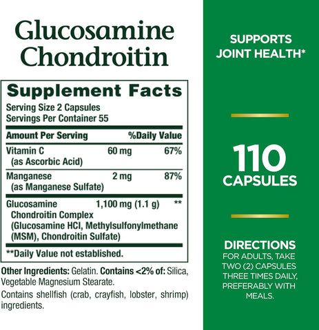 Nature's Bounty Glucosamine Chondroitin Pills and Dietary Supplement, Support Joint Health, 110 Capsules (Pack of 2)