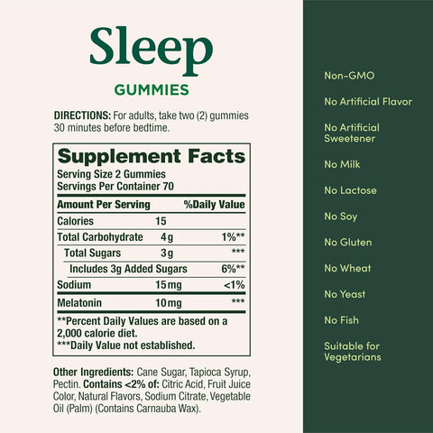 Nature’s Bounty 10 mg Melatonin Gummy, 100% Drug Free Sleep Supplement, 10 mg, Blueberry, 140 Ct