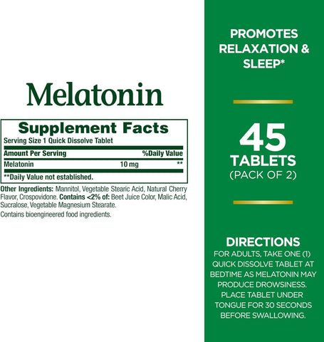 Nature's Bounty Melatonin Quick Dissolve Tablet, 45 Count (Pack of 2)