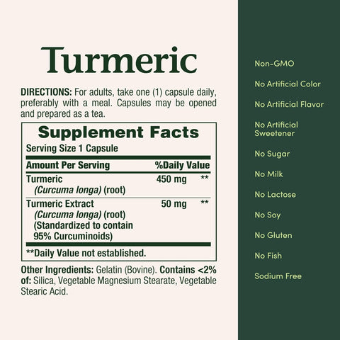 Nature's Bounty Turmeric Capsules, Herbal Supplement with Plant-Based Antioxidants, 450 Mg, 60 Ct