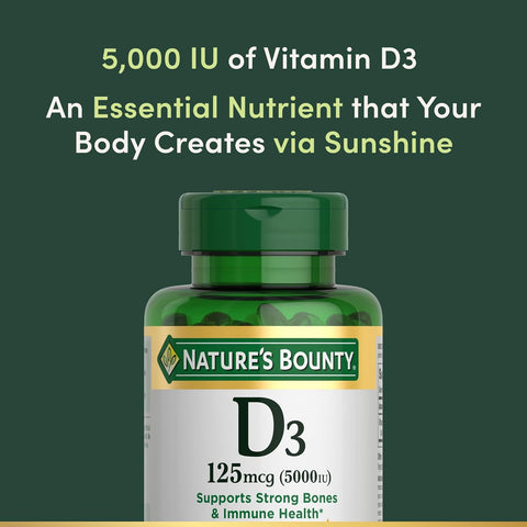 Nature's Bounty Vitamin D3 5000 IU Softgels, Rapid Release, Immune Support, Vitamin D Supplements, 150 Ct