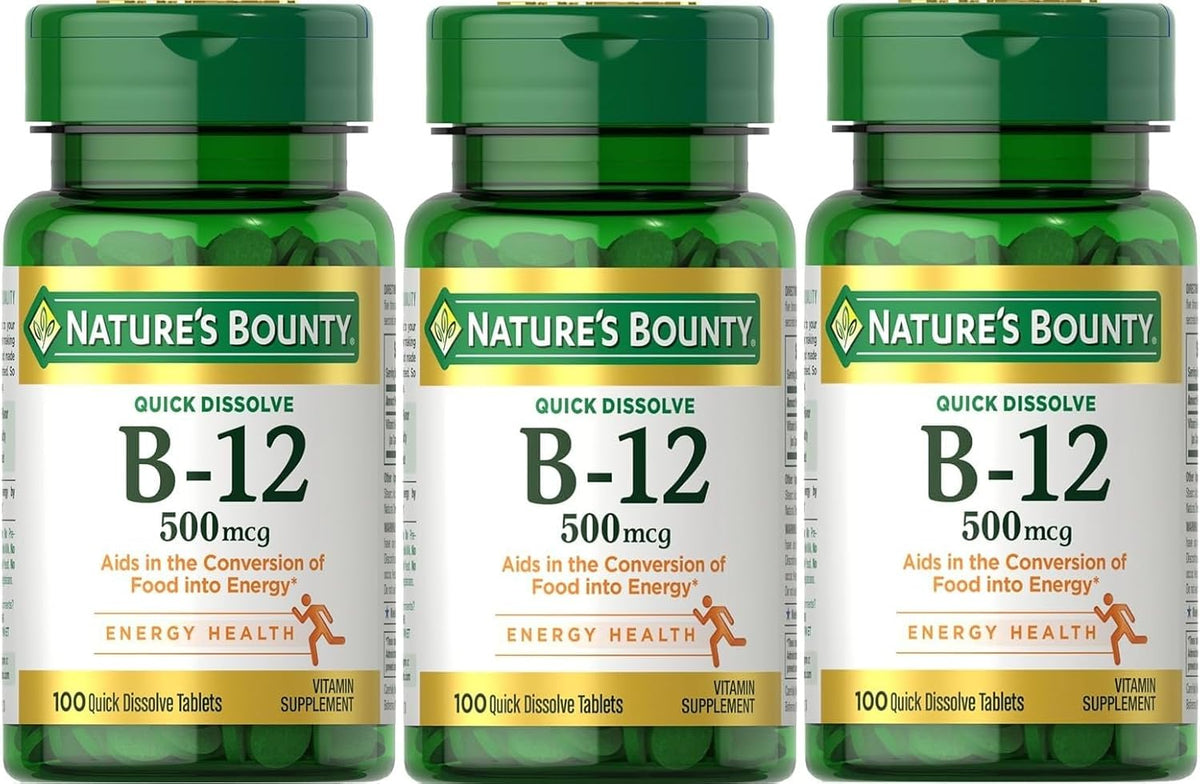 Nature's Bounty Vitamin B-12 500 mcg, 100 ea(Pack of 3)