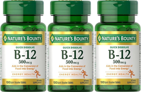 Nature's Bounty Vitamin B-12 500 mcg, 100 ea(Pack of 3)