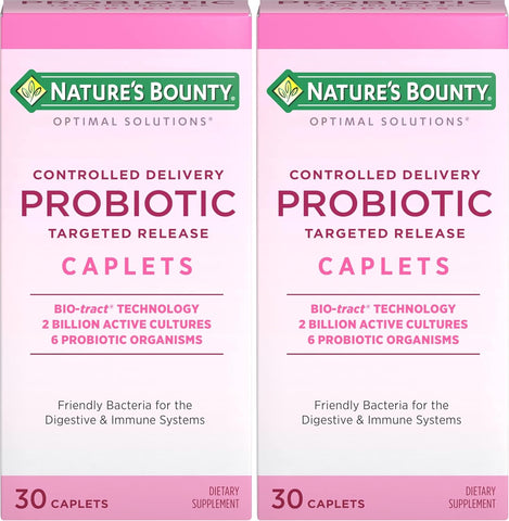 Nature's Bounty Probiotic, Controlled Delivery Dietary Supplement, Supports Digestive, Intestinal and Immune Health, 30 Caplets, 30 Total Servings (Pack of 2)