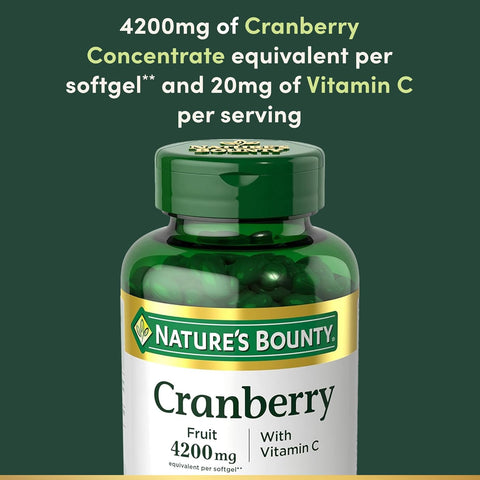 Nature's Bounty Cranberry Pills for Women Urinary Tract Health, Cranberry Supplements with Concentrate & Vitamin C, 250 Softgels (Pack of 1)