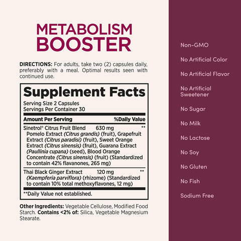Nature’s Bounty Optimal Solutions Metabolism Booster Supplement, Boosts Fat Metabolism, Promotes Abdominal Fat Loss, With Citrus Extracts and Black Ginger, 60 Capsules