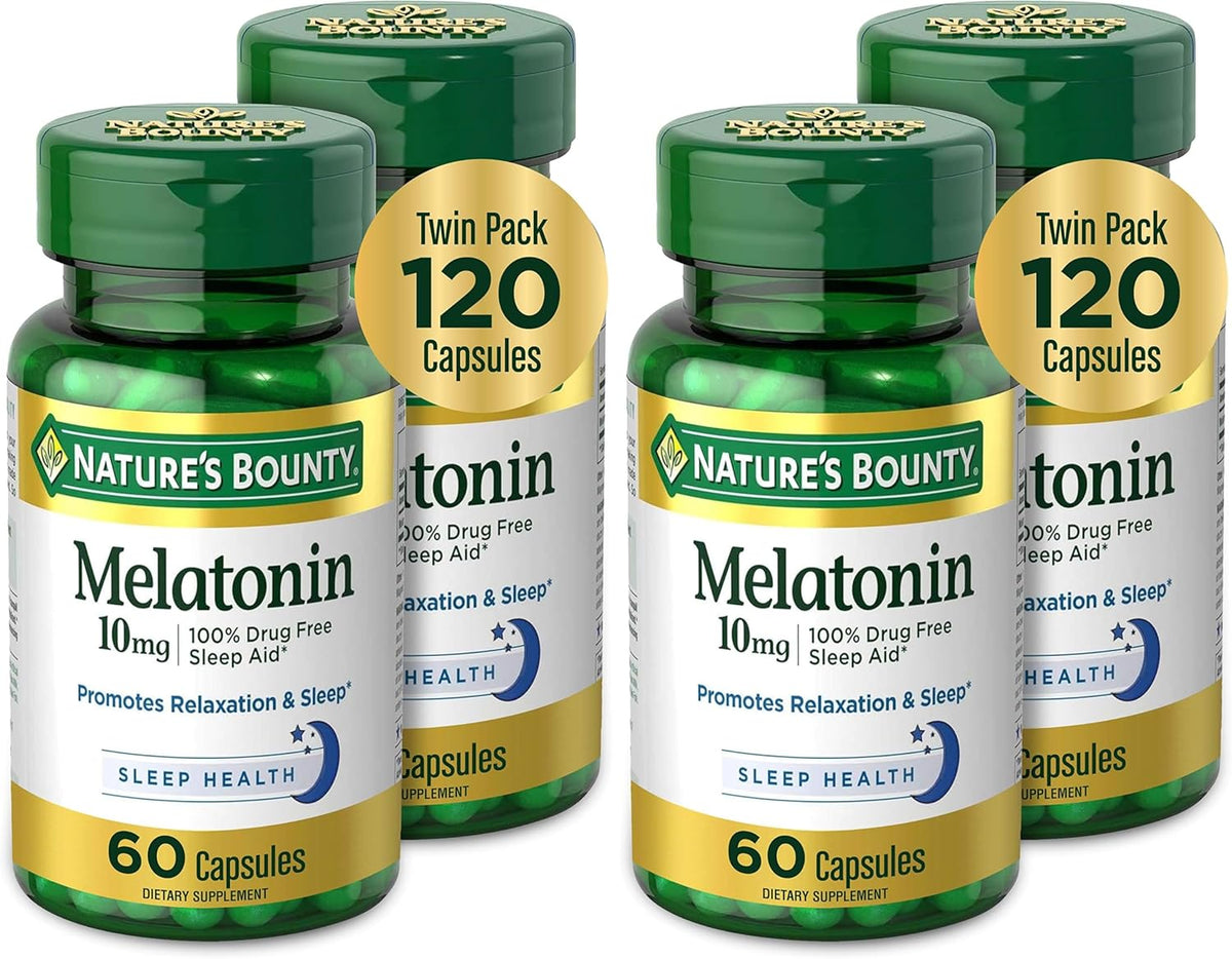 Nature's Bounty Melatonin, Promotes Relaxation and Sleep Health, 10mg, Capsules, 60 Ct (Pack of 4)