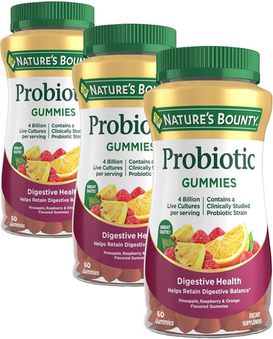 Nature's Bounty Probiotic Gummies, Immune Health & Digestive Balance, Pineapple, Raspberry and Orange Flavor Gummies, 60 Ct (Pack of 3)