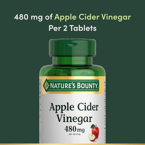 Nature's Bounty Apple Cider Vinegar 480mg Pills, Vegetarian Supplement Plant Based, 200 Tablets