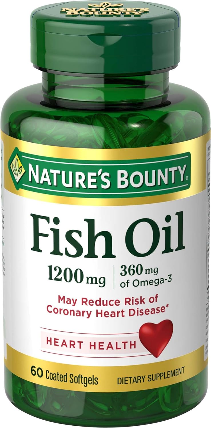 Nature's Bounty Fish Oil Omega 3 Supplements - Supports Heart Health, 1200 Mg Fish Oil, Omega-3, 60 Coated Softgels