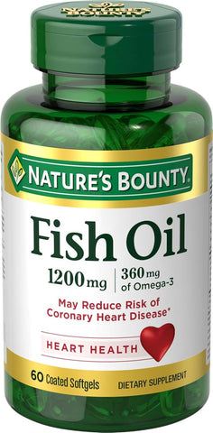 Nature's Bounty Fish Oil Omega 3 Supplements - Supports Heart Health, 1200 Mg Fish Oil, Omega-3, 60 Coated Softgels