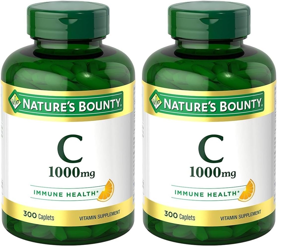 Nature's Bounty Vitamin C 1000mg, Supports Immune and Antioxidant Health, Vitamin C Supplement, 1 Per Day, 300 Vegetarian Caplets (Pack of 2)