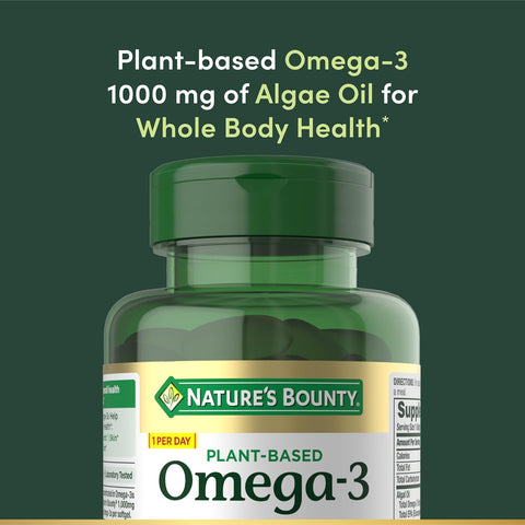 Nature's Bounty Omega 3, Plant-Based Omega 3 Fatty Acid Supplement, 520mg, Supports Whole Body Health Including Heart, Skin, Joint, 30 Vegetarian Softgels, Fish Oil Alternative (Pack of 2)