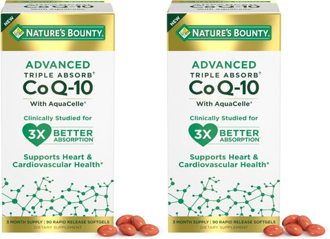 Nature's Bounty Advanced Triple Absorb Co Q-10, Heart Health, Rapid Release Softgels, 90 Ct (Pack of 2)