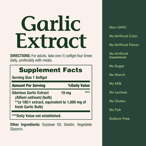 Nature’s Bounty Garlic Extract, Herbal Supplement, Supports Circulatory Function, 1000mg, 100 Rapid Release Softgels