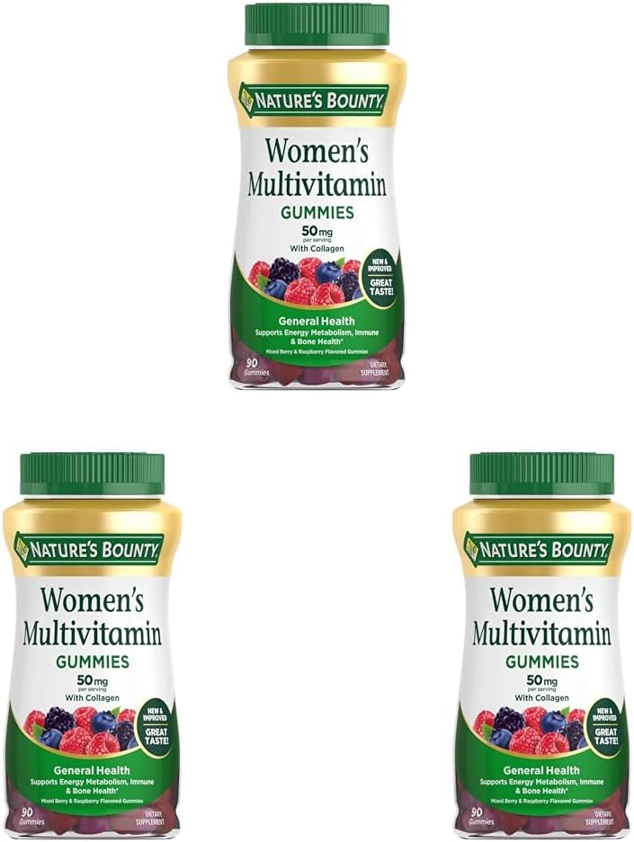 Nature's Bounty Women Multivitamin Gummies, Vitamin Supplements for Adults, General Health, Supports Immune and Bone Health, Mixed Berry and Raspberry Flavored, 90 Gummies (Pack of 3)