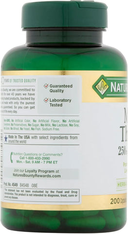 Nature's Bounty Milk Thistle 250 mg Capsules 200 ea (Pack of 2)