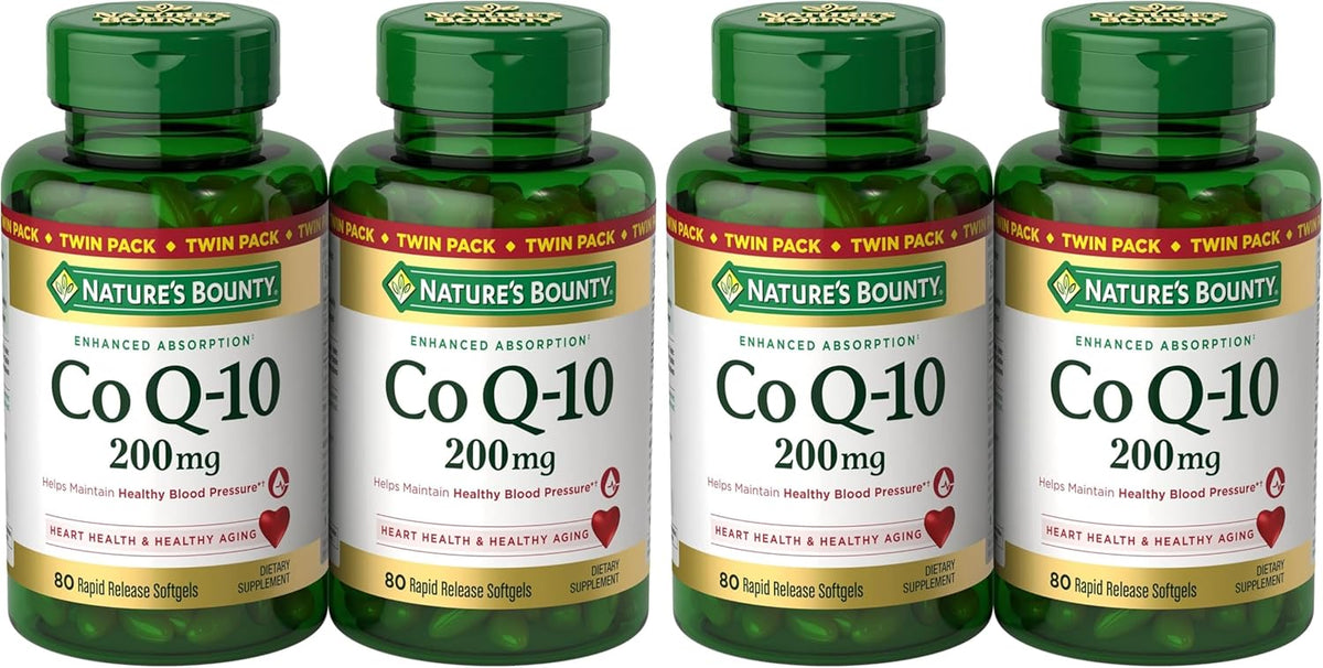 Nature's Bounty CoQ10 200 mg Softgels, Heart Health & Cellular Energy Support, 160 Rapid Release Softgels (Pack of 4)