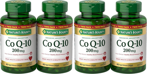 Nature's Bounty CoQ10 200 mg Softgels, Heart Health & Cellular Energy Support, 160 Rapid Release Softgels (Pack of 4)