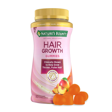 Nature’s Bounty Hair Growth Gummies for Supporting Thicker, Fuller Hair with Biotin, Silicon & Arginine, Peach Mango Flavor – Gluten Free, Contains No Lactose, Sodium or Fish, 60 Count/30 Servings