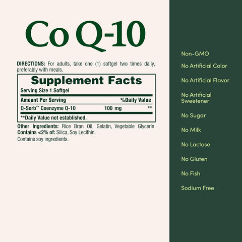 Nature's Bounty CoQ10 100mg for Heart Health Support, Non-GMO Q-Sorb Coenzyme Q-10 Antioxidant Support and Cardiovascular Wellness, Dietary Supplement, Rapid Release Softgels, 45 ct