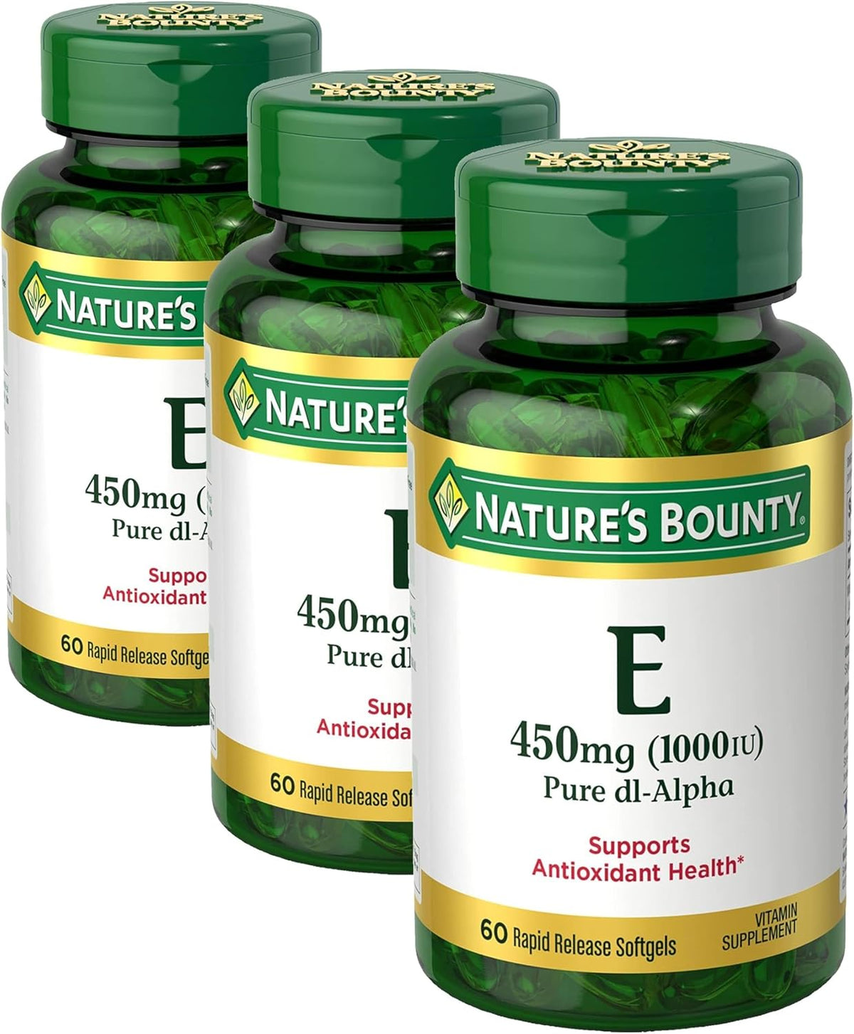 Nature's Bounty Vitamin E 1000 IU Softgels, Supports Antioxidant Health & Immune System, 1 Serving per Day, No Gluten, 60 Softgels (Pack of 3)