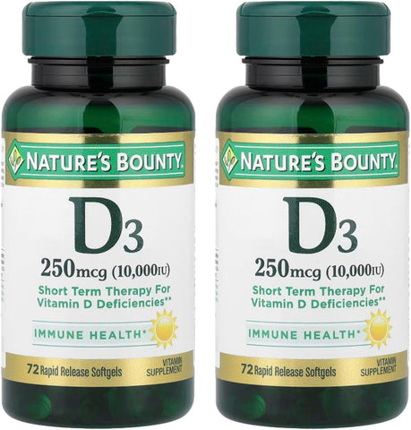 Nature's Bounty, Ultra Strength D3-10,000 IU, 72 Softgels (2pack)