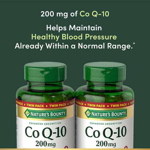 Nature’s Bounty CoQ10 200 mg Softgels, Heart Health & Cellular Energy Support, Twin Pack, 160 Rapid Release Softgels