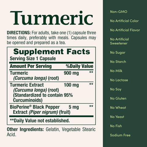 Nature's Bounty Turmeric with Black Pepper Extract, Supports Antioxidant Health, 1000mg, 60 Capsules