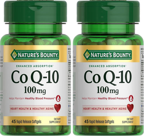 Nature's Bounty CoQ10 100mg for Heart Health Support, Non-GMO Q-Sorb Coenzyme Q-10 Antioxidant Support and Cardiovascular Wellness, Dietary Supplement, Rapid Release Softgels, 45 ct (Pack of 2)